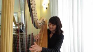 Harpist plays 'Sunday Morning'