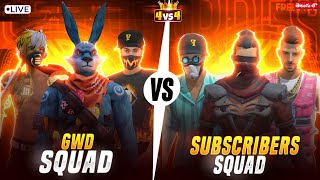 GWD SQUAD vs SUBSCRIBERS SQUAD 🥰🔥4 vs 4 CAN U DEFET ?? 🔥🤔 || AV DINO LIVE🛑