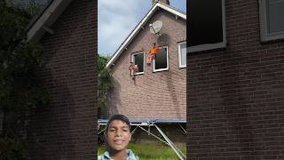 Cute Girl Jump From Window to Trampoline Then Bounce Back to Same Spot#trampoline#fitness