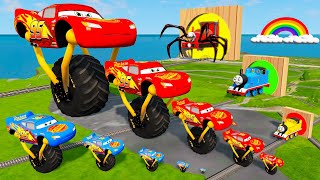 Big & Small One-Wheel Monster Truck Lightning McQueen vs Choo-Choo Charles vs Portal Trap | BeamNG