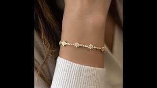 14K Classic Round Cut Diamond Daisy Flower Bracelet