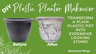 DIY Plastic Planter Makeover|Stone Planter look for less