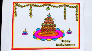 Bathukamma drawing /bathukamma festival drawing /how to draw bathukamma festival/bathukamma poster