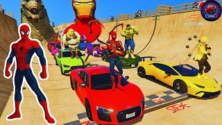 SPIDER-MAN AND COLORFUL CARS: RAMP JUMP RACE!🕷️🔥 | GTA V