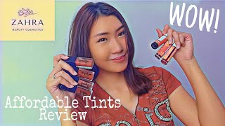 ZAHRA COSMETICS POWDERY MATTE TINTS & LIP TINTS REVIEW! | ELAINE DELOS REYES