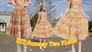 DIY Spring Summer Floral Two-Piece Midi Tiered Skirt Set by Scratch