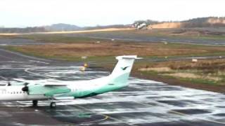 Wideroe Dash8-Q400 LN-WDK takeoff from RWY 18 at Oslo Torp 28.10.2011