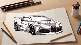 "Step-by-Step Guide: Drawing a Bugatti Divo Car"