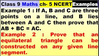 Class 9 Math ch 5 Example 1|Example 2|introduction of Euclid's Geometry|Chapter 5|Math|NCERT|Math