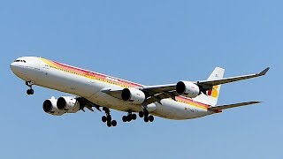 Iberia Airbus A340-600 landing at Madrid Barajas Intl. Airport