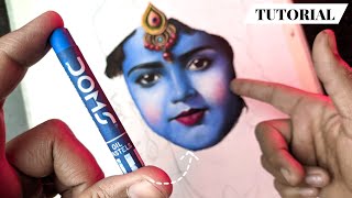 How To Color Shree Krishna Drawing With Oil Pastels, For Art Competition