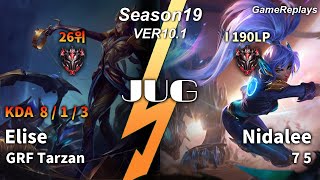 GRF Tarzan JUNGLE Elise VS Nidalee Replay S10 / 정글 엘리스 VS 니달리 관전 시즌10 - 8/1/3 Patch 10.1 KR