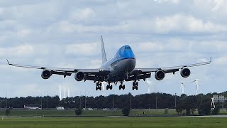 WINDY - KLM Boeing 747-400 landing at Amsterdam Schiphol | Polderbaan