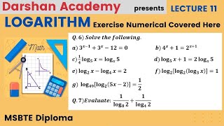 Logarithm Lecture 11 || MSBTE Diploma || 1st Sem || Basic Mathematics || by Darshan Academy