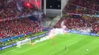 Pyro: Turkey vs. Czech Republic (Turkey Hooligans throwing Flares on pitch - Euro 2016)