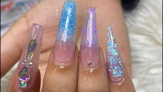 How to Freestyle Acrylic Nail Design • Glow in the Dark • Ombre • Glitter