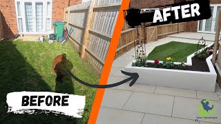 TIME LAPSE start to finish total garden makeover render white troth, porcelain patio #howilandscape