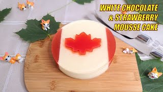 [No-Bake] White Chocolate & Strawberry Mousse Cake - Canada Flag ASMR [Subtitles] HNC Kitchen