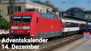 Eine BR 101 verlässt mit einem EC Mainz; Adventskalender #14