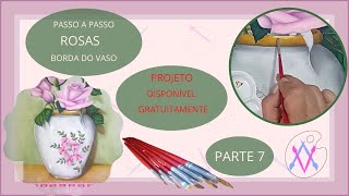 Pintura em tecido: Rosas(pt7)borda do vaso