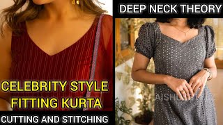 Boutique style kurta stitching💯😍😱🤯celebrity style Fitting kurta secrets🤯😱Deep neck theory#tailoring