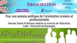 Pour une analyse politique de l'orientation scolaire et professionnelle - Georges Solaux