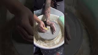 Mini pottery on a big wheel 🥴 #potteryclay #ceramicpots #shorts