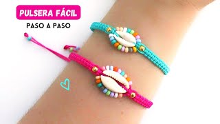 Como hacer pulseras en macramé con conchas y mostacillas fáciles explicación paso a paso