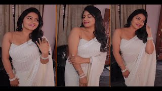 VIJAY TV SERIAL ACTRESS RATCHITA's LATEST HOT TRANSPARENT WHITE SAREE PHOTOS SHOOT