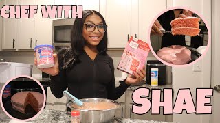 VLOGTOBER DAY 15: Chef With Shae *Baking A two tier strawberry cake* | Shalaya Dae