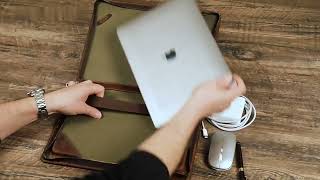 Woosir Genuine Leather Zipper Folio Case for Macbook Pro