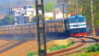 Dancing Train Wagons at Bumpy Railroad | Pushpak Locomotive + WAP4 + WAG7 | Indian Railways