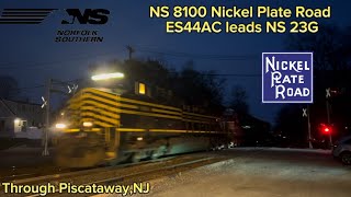 NS 8100 ES44AC “Nickel Plate Road” leads NS 23G through Piscataway,NJ with a Nice P5 horn!