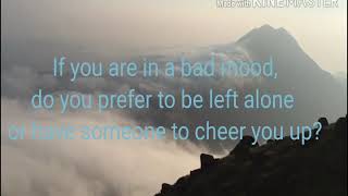 If you are in a bad mood, do you prefer to be left alone or have someone to cheer you up?