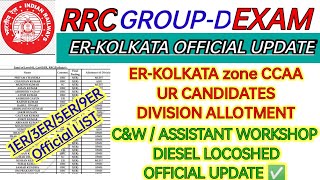 RRC ER-KOLKATA ZONE JOINING UPDATE | RRC ER ZONE C&W/ASSISTANT WORKSHOP DIVISION ALLOTMENT ✅