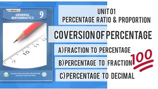 9th Class General Mathematics Unit 01 Percentage Ratio & Proportion | Conversion of Percentage