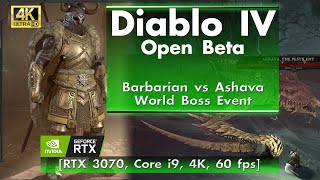 Diablo IV - Open Beta, Barbarian vs World Boss Ashava [RTX 3070, Core i9, 4K, 60 FPS]