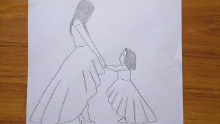 mothers day drawing pencil sketch| easy drawing pencil sketch mother and daughter