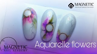 Aquarelle flowers with Aqua Colours Nail Art Ink