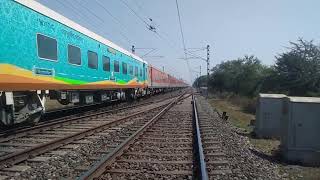 Tata steel livery WAP7 of Tata shed lead Shalimar bound Gyaneshwari express at 120kmph.