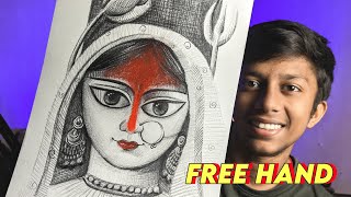 Maa Durga Free Hand Drawing 😍 | Full Tutorial