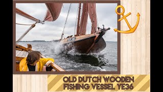 Old dutch flat-bottomed sailing ship YE36 sailing the "Veerse meer"