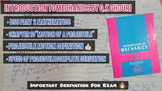 Projectile Motion | Speed Of Projectile | Bsc Part 2 Mathematics Chapter 10 Motion Of a Projectile