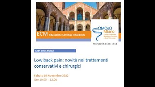 FAD Sincrona ECM "Low backpain : novità nei trattamenti conservativi e chirurgici" OMCeOMI