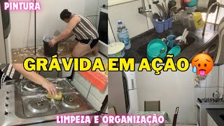 GRÁVIDA EM AÇÃO 🥵 | LIMPEZA E ORGANIZAÇÃO NA COZINHA | PINTEI A PAREDE