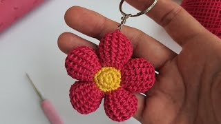 Çiçek yapımı Amigurumi Anahtarlik (3 boyutlu Çiçek) Toka yapımı