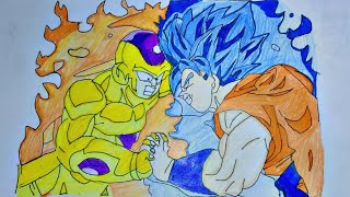 How to draw Goku vs Frieza | How to Draw Goku Super Saiyan Blue vs Golden Frieza in Easy Steps