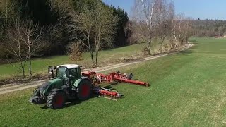 Grünlandpflege 2019 Wiesenstriegeln Fendt 718 am Güttler Green Master