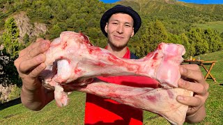 Horse bone marrow with avocado? A Traditional Dish Of The Inhabitants Of A Highland Village.