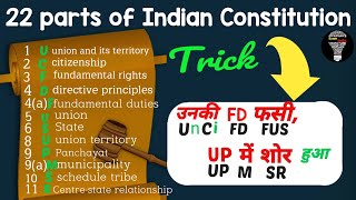 Parts of Indian Constitution || संविधान के 22 भाग || Tricks to remember Indian Constitution ||